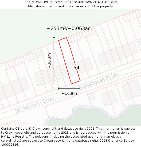 154, STONEHOUSE DRIVE, ST LEONARDS-ON-SEA, TN38 9DN: Plot and title map