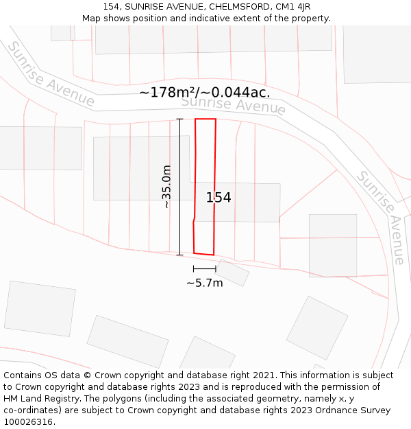 154, SUNRISE AVENUE, CHELMSFORD, CM1 4JR: Plot and title map