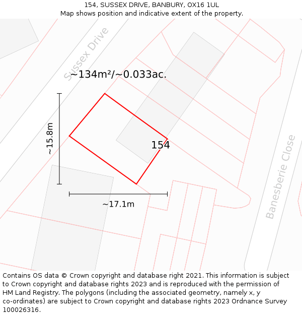 154, SUSSEX DRIVE, BANBURY, OX16 1UL: Plot and title map