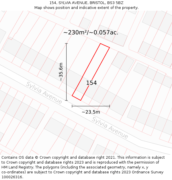 154, SYLVIA AVENUE, BRISTOL, BS3 5BZ: Plot and title map