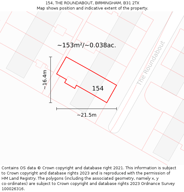 154, THE ROUNDABOUT, BIRMINGHAM, B31 2TX: Plot and title map