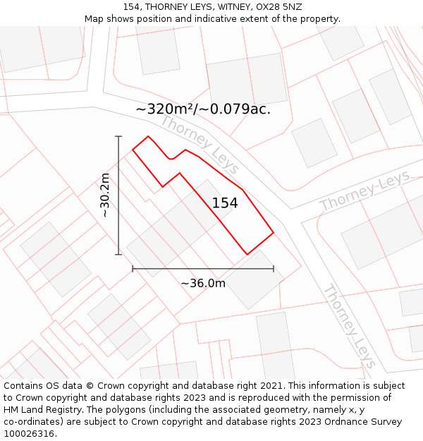 154, THORNEY LEYS, WITNEY, OX28 5NZ: Plot and title map