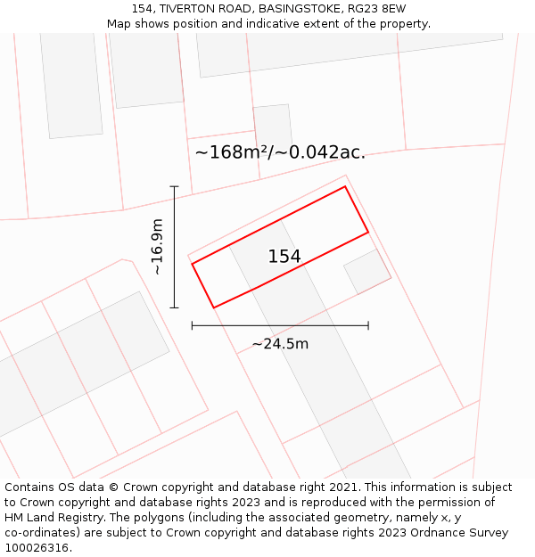 154, TIVERTON ROAD, BASINGSTOKE, RG23 8EW: Plot and title map