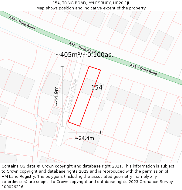 154, TRING ROAD, AYLESBURY, HP20 1JL: Plot and title map