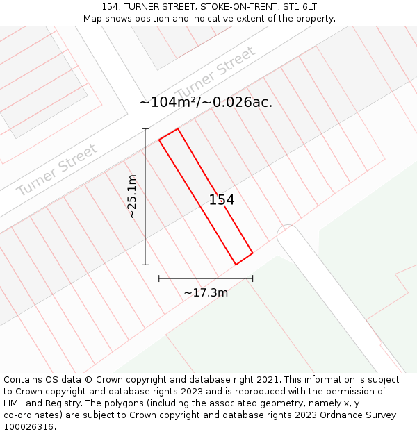 154, TURNER STREET, STOKE-ON-TRENT, ST1 6LT: Plot and title map