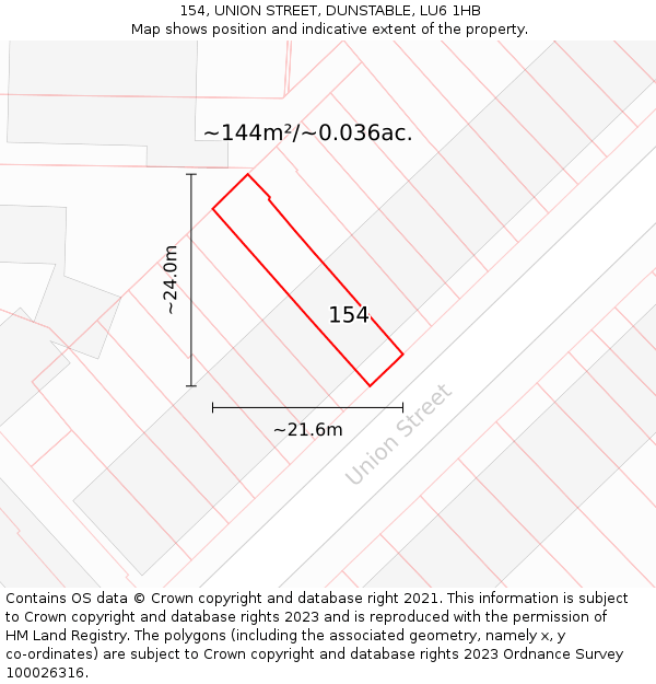 154, UNION STREET, DUNSTABLE, LU6 1HB: Plot and title map