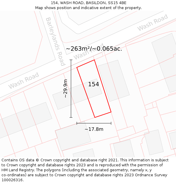 154, WASH ROAD, BASILDON, SS15 4BE: Plot and title map