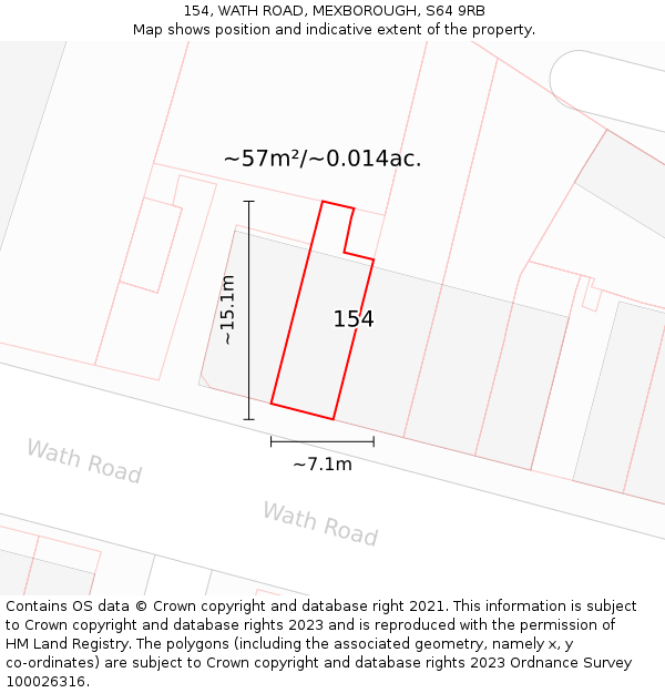 154, WATH ROAD, MEXBOROUGH, S64 9RB: Plot and title map