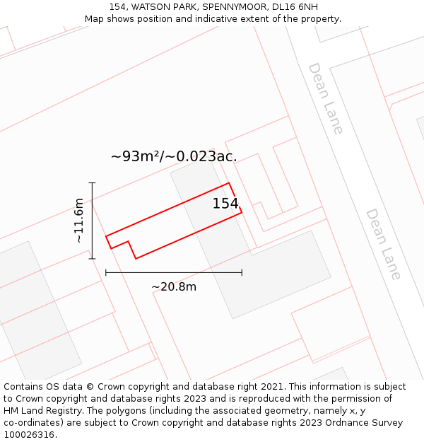 154, WATSON PARK, SPENNYMOOR, DL16 6NH: Plot and title map