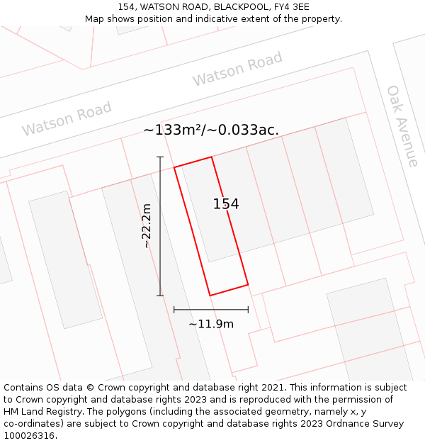 154, WATSON ROAD, BLACKPOOL, FY4 3EE: Plot and title map
