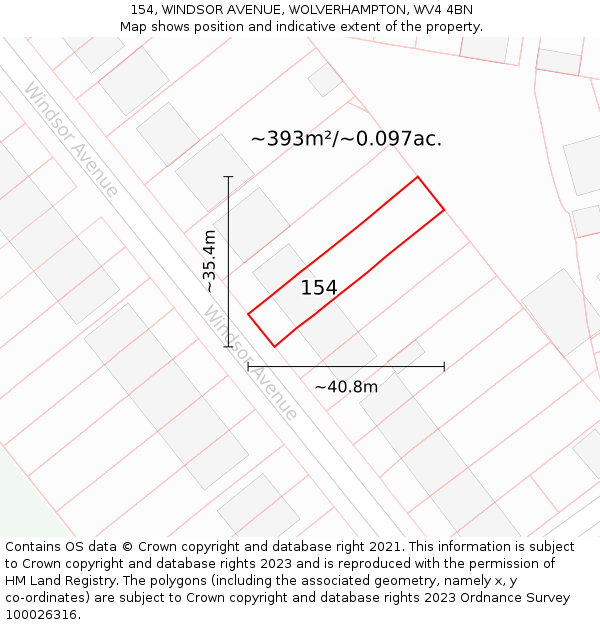 154, WINDSOR AVENUE, WOLVERHAMPTON, WV4 4BN: Plot and title map