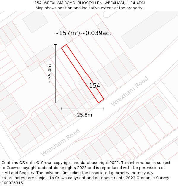 154, WREXHAM ROAD, RHOSTYLLEN, WREXHAM, LL14 4DN: Plot and title map