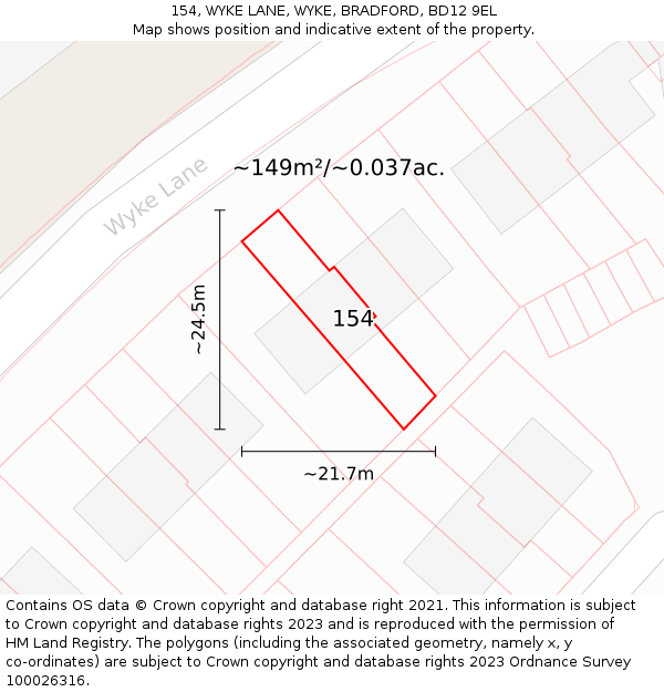 154, WYKE LANE, WYKE, BRADFORD, BD12 9EL: Plot and title map