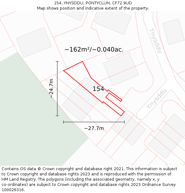 154, YNYSDDU, PONTYCLUN, CF72 9UD: Plot and title map
