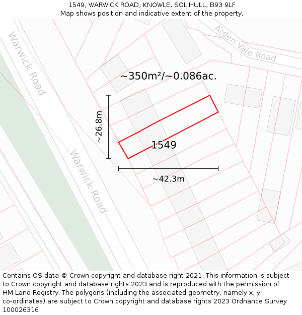 1549, WARWICK ROAD, KNOWLE, SOLIHULL, B93 9LF: Plot and title map