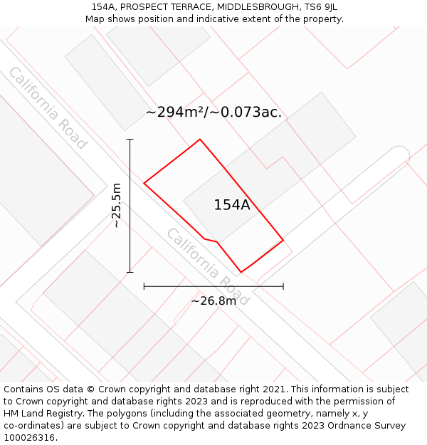 154A, PROSPECT TERRACE, MIDDLESBROUGH, TS6 9JL: Plot and title map