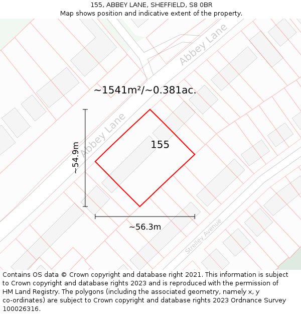 155, ABBEY LANE, SHEFFIELD, S8 0BR: Plot and title map