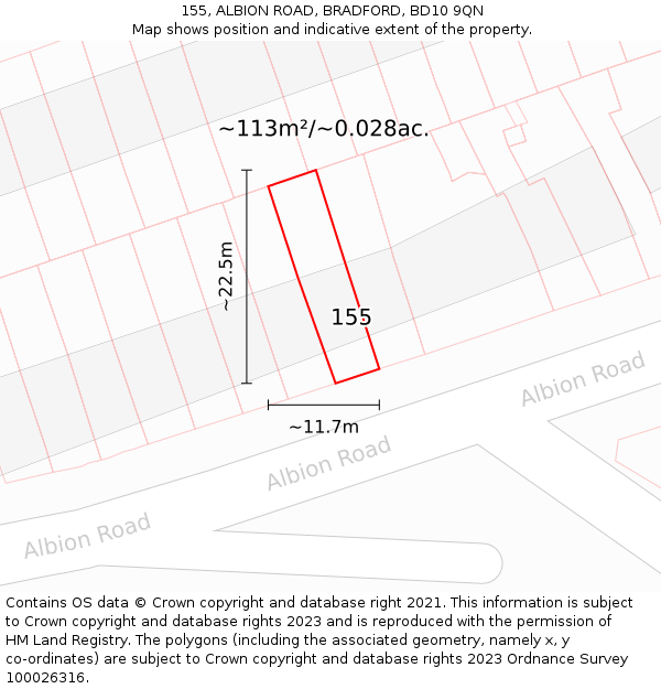 155, ALBION ROAD, BRADFORD, BD10 9QN: Plot and title map