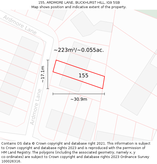 155, ARDMORE LANE, BUCKHURST HILL, IG9 5SB: Plot and title map