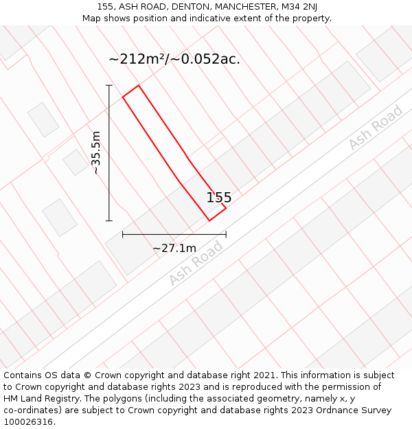 155, ASH ROAD, DENTON, MANCHESTER, M34 2NJ: Plot and title map