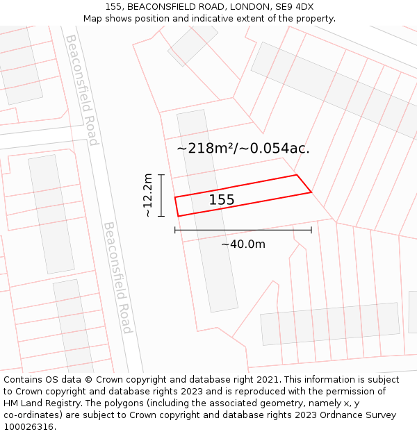 155, BEACONSFIELD ROAD, LONDON, SE9 4DX: Plot and title map