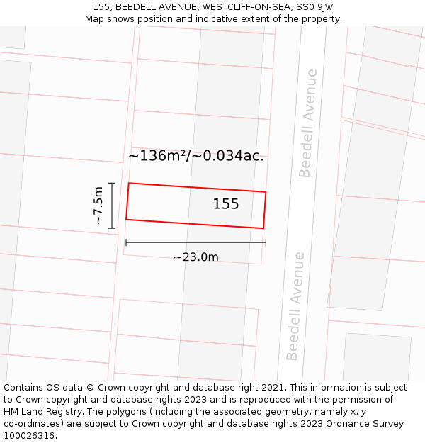 155, BEEDELL AVENUE, WESTCLIFF-ON-SEA, SS0 9JW: Plot and title map
