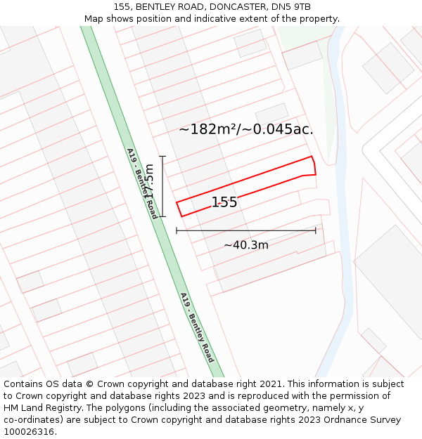 155, BENTLEY ROAD, DONCASTER, DN5 9TB: Plot and title map