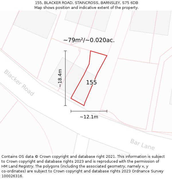 155, BLACKER ROAD, STAINCROSS, BARNSLEY, S75 6DB: Plot and title map