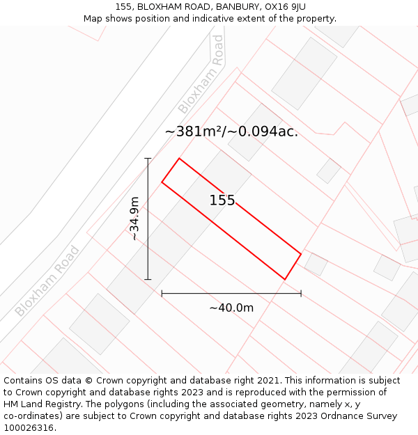 155, BLOXHAM ROAD, BANBURY, OX16 9JU: Plot and title map