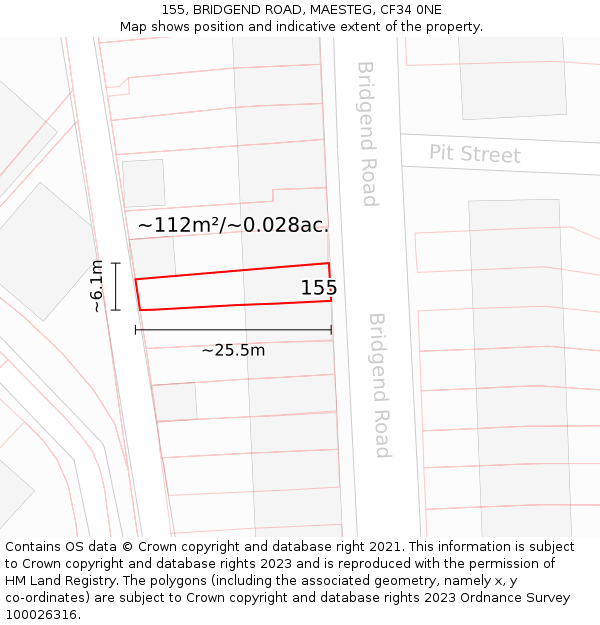 155, BRIDGEND ROAD, MAESTEG, CF34 0NE: Plot and title map