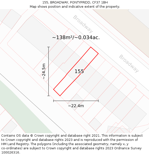 155, BROADWAY, PONTYPRIDD, CF37 1BH: Plot and title map