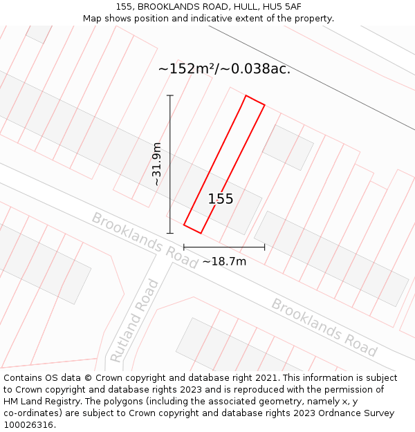 155, BROOKLANDS ROAD, HULL, HU5 5AF: Plot and title map