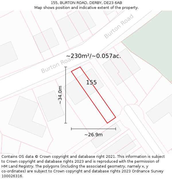 155, BURTON ROAD, DERBY, DE23 6AB: Plot and title map