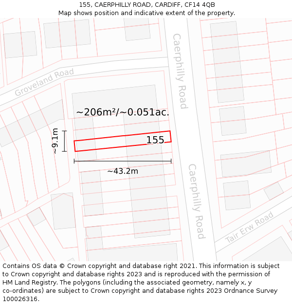 155, CAERPHILLY ROAD, CARDIFF, CF14 4QB: Plot and title map