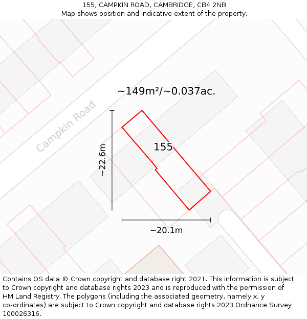 155, CAMPKIN ROAD, CAMBRIDGE, CB4 2NB: Plot and title map
