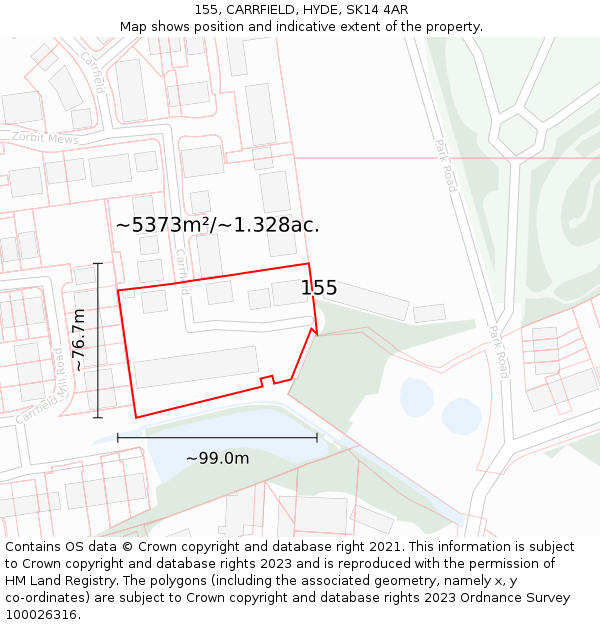 155, CARRFIELD, HYDE, SK14 4AR: Plot and title map