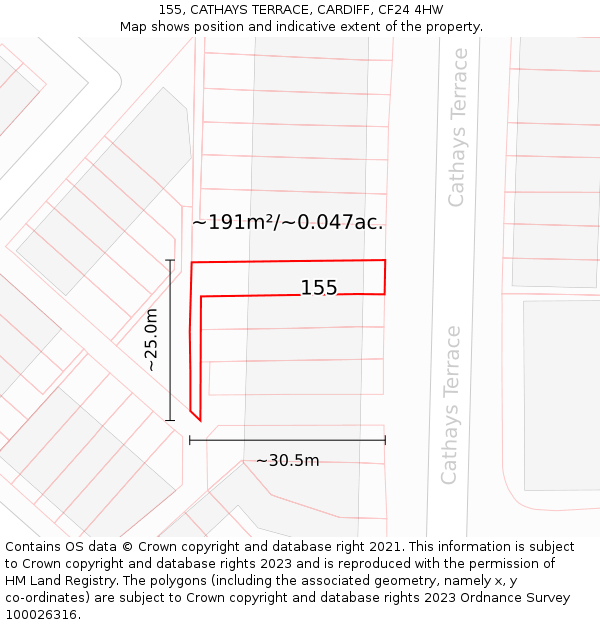 155, CATHAYS TERRACE, CARDIFF, CF24 4HW: Plot and title map