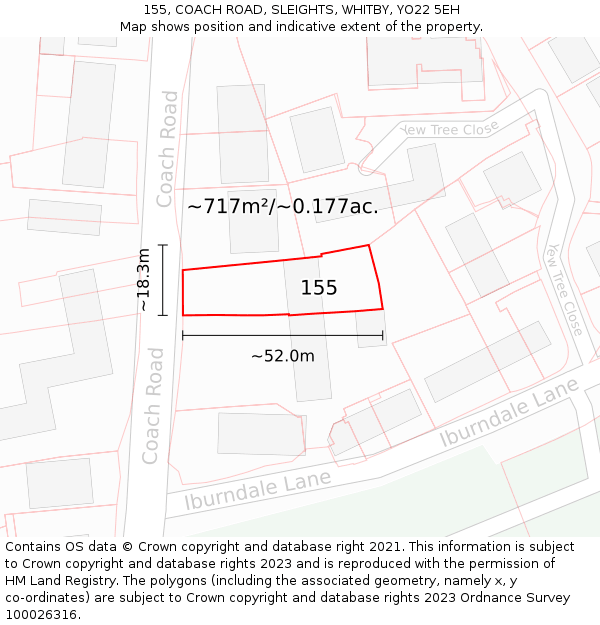 155, COACH ROAD, SLEIGHTS, WHITBY, YO22 5EH: Plot and title map