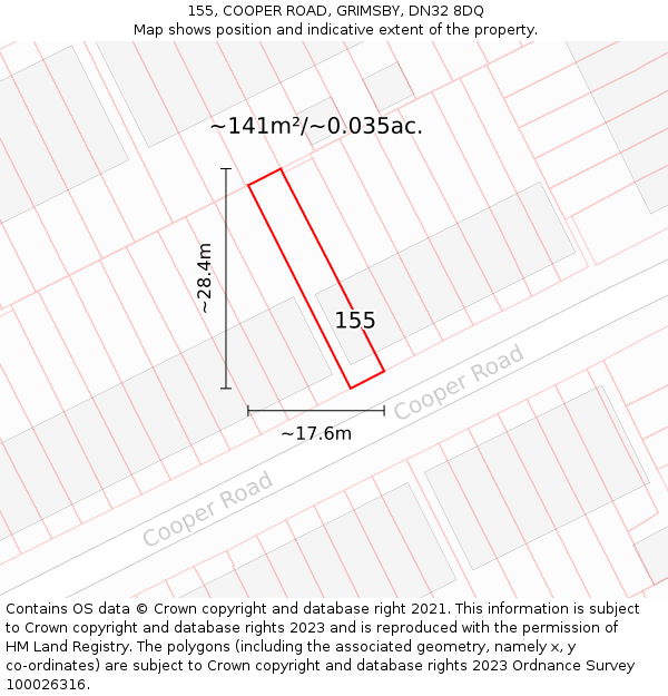 155, COOPER ROAD, GRIMSBY, DN32 8DQ: Plot and title map