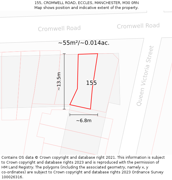 155, CROMWELL ROAD, ECCLES, MANCHESTER, M30 0RN: Plot and title map