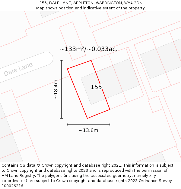 155, DALE LANE, APPLETON, WARRINGTON, WA4 3DN: Plot and title map