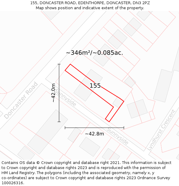 155, DONCASTER ROAD, EDENTHORPE, DONCASTER, DN3 2PZ: Plot and title map