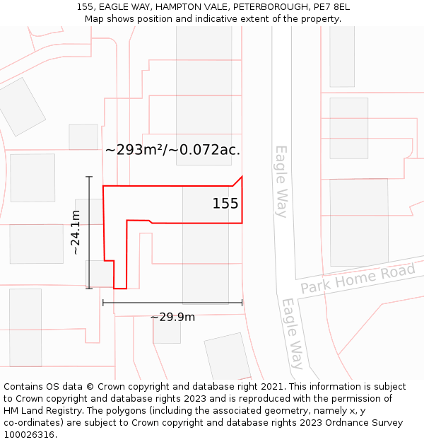 155, EAGLE WAY, HAMPTON VALE, PETERBOROUGH, PE7 8EL: Plot and title map