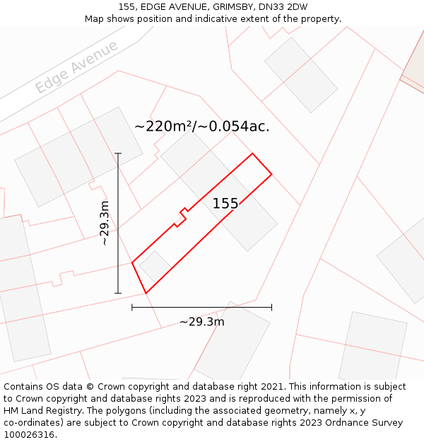 155, EDGE AVENUE, GRIMSBY, DN33 2DW: Plot and title map