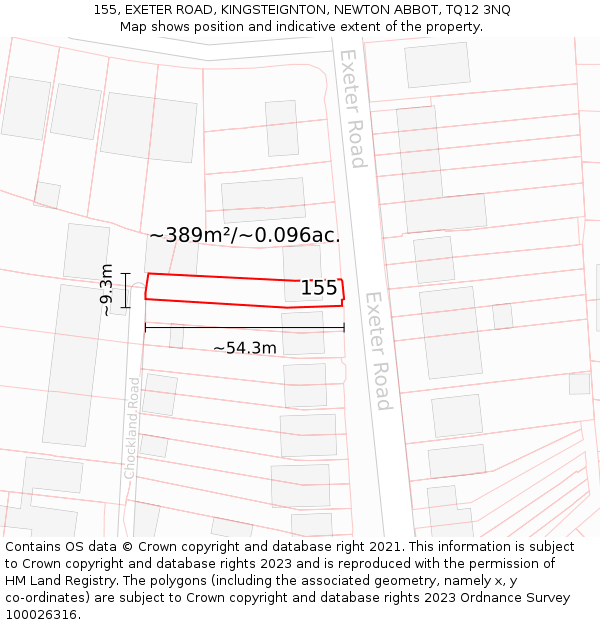 155, EXETER ROAD, KINGSTEIGNTON, NEWTON ABBOT, TQ12 3NQ: Plot and title map