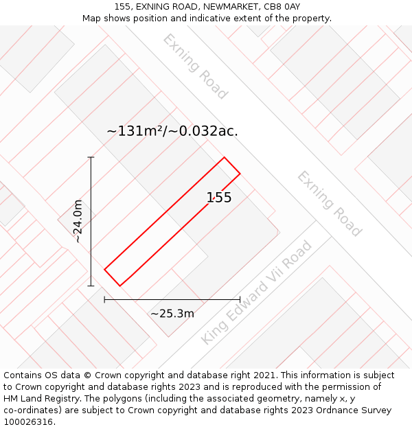 155, EXNING ROAD, NEWMARKET, CB8 0AY: Plot and title map