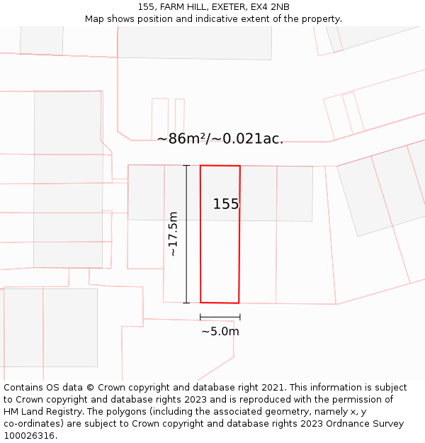 155, FARM HILL, EXETER, EX4 2NB: Plot and title map