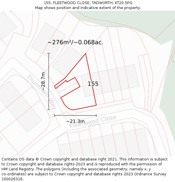 155, FLEETWOOD CLOSE, TADWORTH, KT20 5PG: Plot and title map