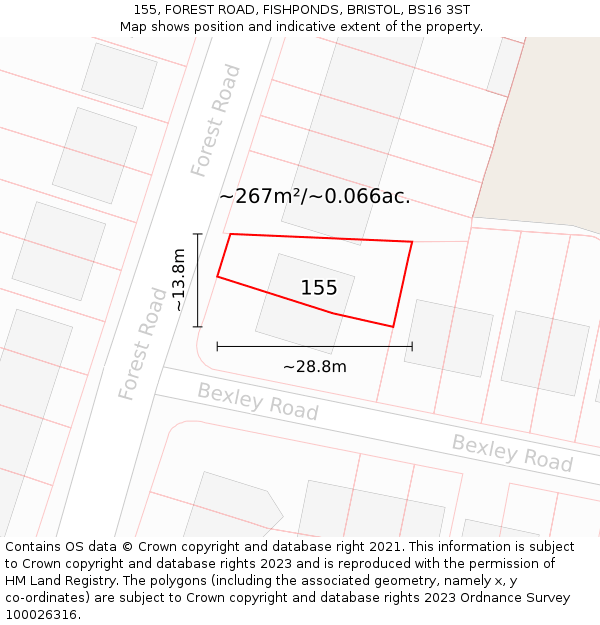 155, FOREST ROAD, FISHPONDS, BRISTOL, BS16 3ST: Plot and title map