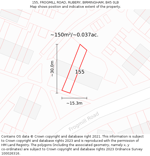 155, FROGMILL ROAD, RUBERY, BIRMINGHAM, B45 0LB: Plot and title map